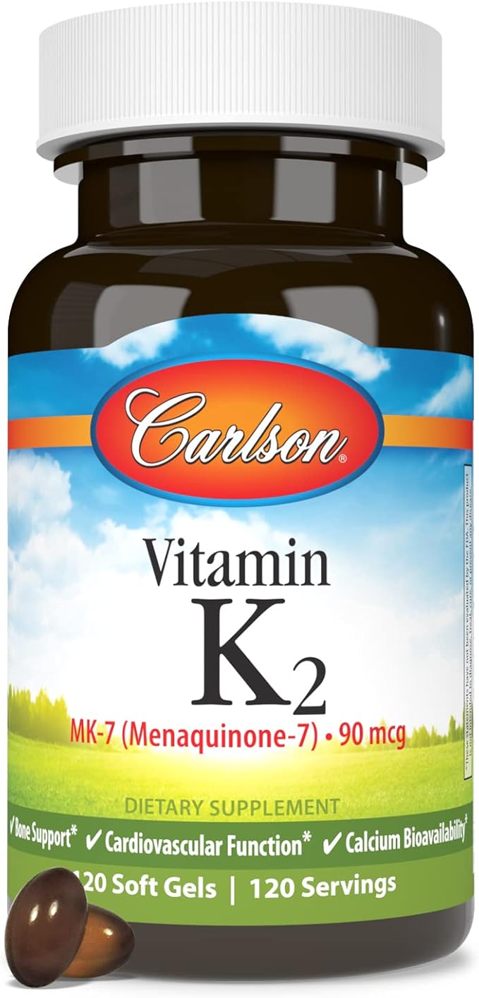 Carlson - Vitamin K2 MK-7 (Menaquinone) 90 mcg Bone Support Calcium Bioavailability K2 Vitamin Vitamin K-2 120 Softgels