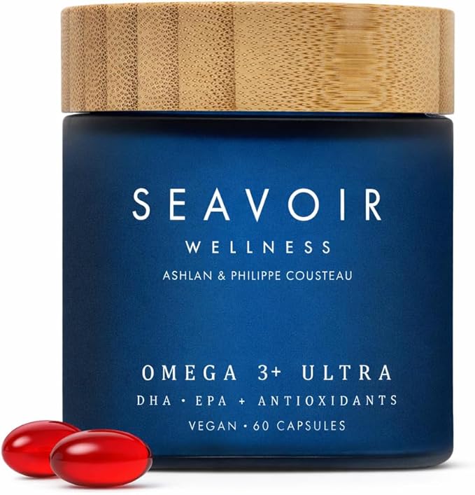 Wellness Omega 3 Algae-Based Supplement with DHA/EPA &amp Astaxanthin Fish Free &amp Vegan with Algae Oil Absorbable Plant Based Omega 3 Plastic Free by Ashlan &amp Philippe Cousteau