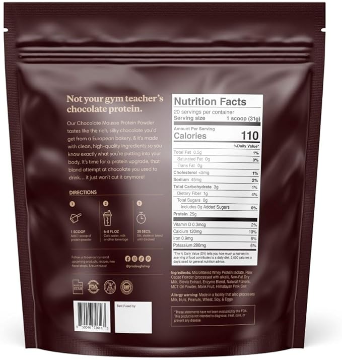 ProDough Gourmet Whey Isolate Hydrolized Protein Powder for Shake Mix- Easy Digest Enzyme Blend 25g Protein per Serving Natural Ingredients Gluten Free Keto Friendly (Chocolate Mousse)