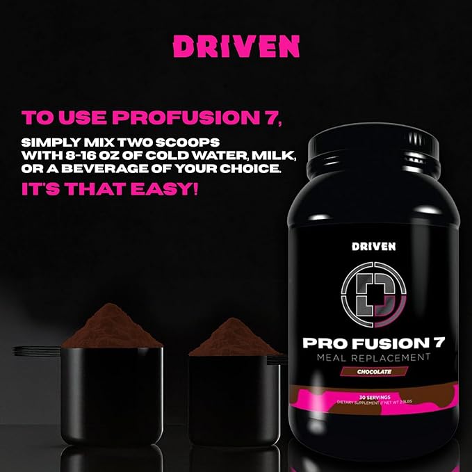 Driven Nutrition ProFusion7 Meal Replacement – 24g Protein from 7 Sources – MCT Oil &amp Fiber – Gourmet Flavors – Muscle Support &amp Digestive Enzymes