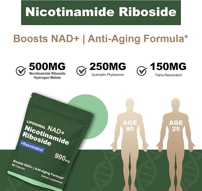 Liposomal NAD Supplement with NAD Nicotinamide Riboside Resveratrol 900 MG Boost NAD+ for Cellular Health Anti-Aging Energy Focus - 80 Capsules-44