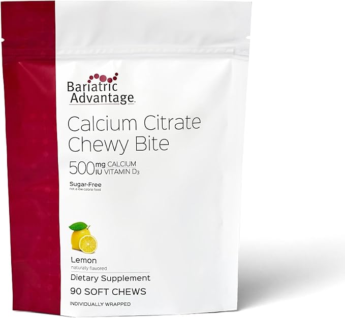 Bariatric Advantage Calcium Citrate Chewy Bites 500 mg - Highly Absorbable &amp Digestible - Vitamin D3 - Easily Chewable Calcium Supplement - Lemon Flavor - 90 Count