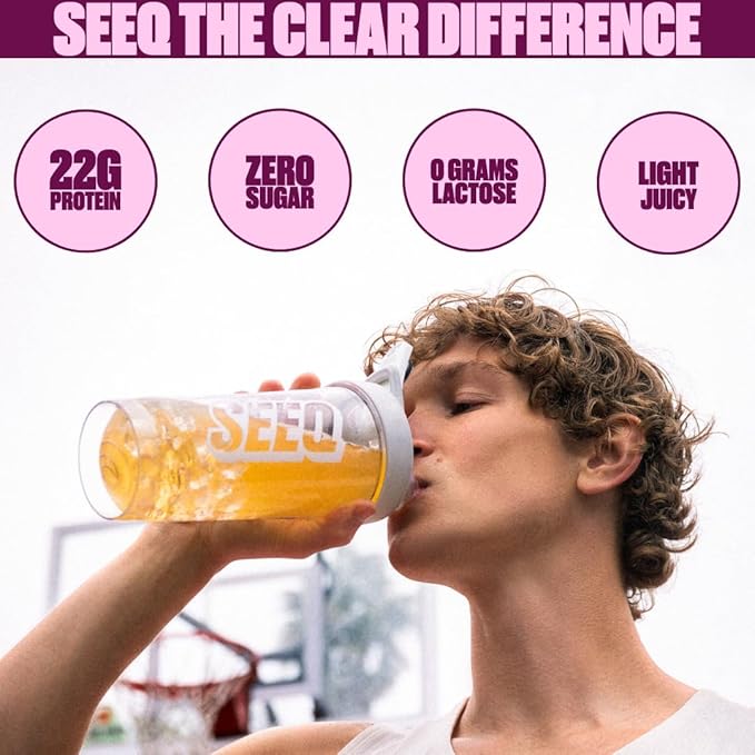 SEEQ Clear Whey Isolate Protein Powder Fruit Punch 22 Servings 22g Protein Per Serving Sugar-Free Keto-Friendly Soy-Free Clear Protein Powder Juice-Like Protein
