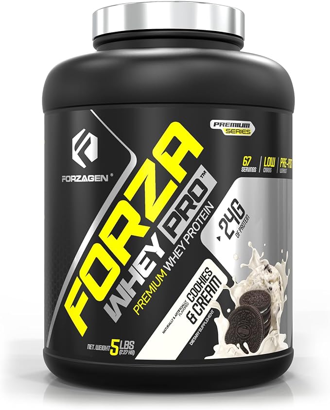 Forzagen Whey PRO Low Carb Protein Powder | 24g of Protein per Serving Low-Sugar Premium Whey for Shakes &amp Mixes for Men &amp Women BCAA | Cookies &amp Cream 5 lbs. (67 Servings)