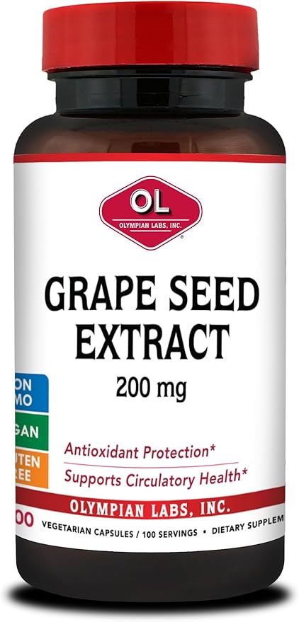 Olympian Labs Grape Seed Extract Capsules - 200 mg - 100 Vegetable Capsules Supporting Heart Health Antioxidant Protection.