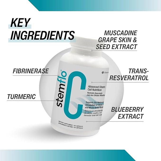 StemFlo® Advanced Formula Trans-Resveratrol Curcumin and Super Antioxidants for Health Longevity and Vitality 60 Capsules (3 Pack)