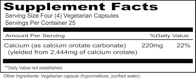 Priority One Vitamins - Calcium Orotate -100 Vegetarian Capsules - Calcium Supplementation for Strong Bones*