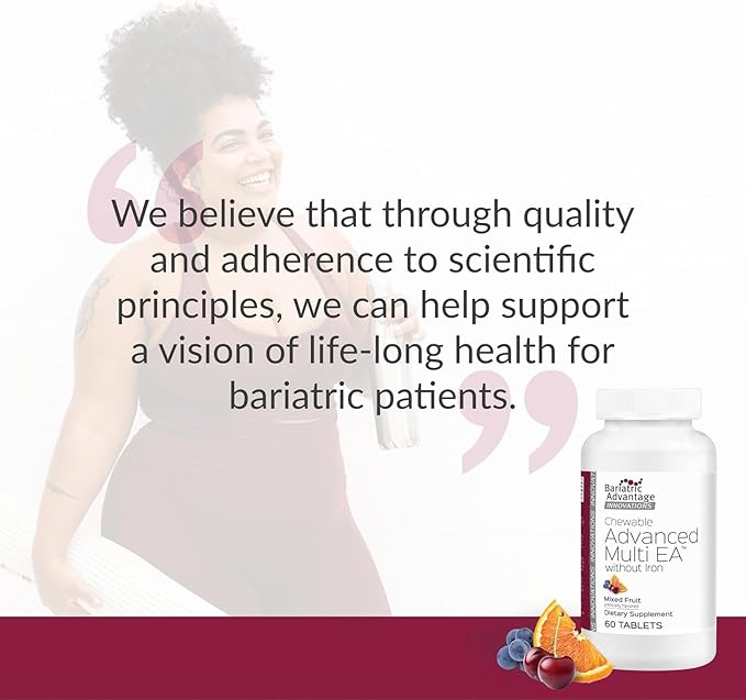 Bariatric Advantage Chewable Advanced Multi EA Without Iron - High Potency Daily Multivitamin - for Bariatric Surgery Patients Including Gastric Bypass &amp Sleeve Gastrectomy - Mixed Fruit - 60 Coun