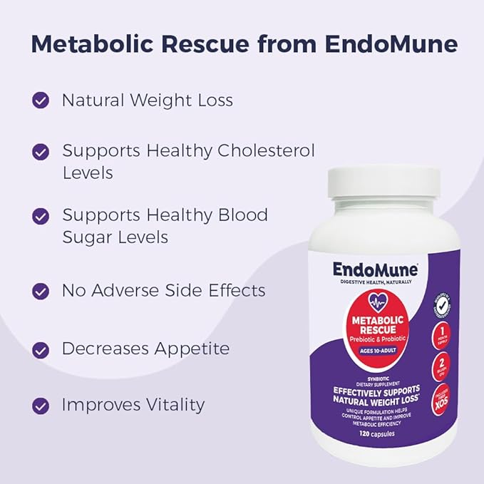 Endomune Metabolic Rescue Prebiotic and Probiotic - Physician Formulated - 120 Vegetarian Capsules - Weightloss Supplement