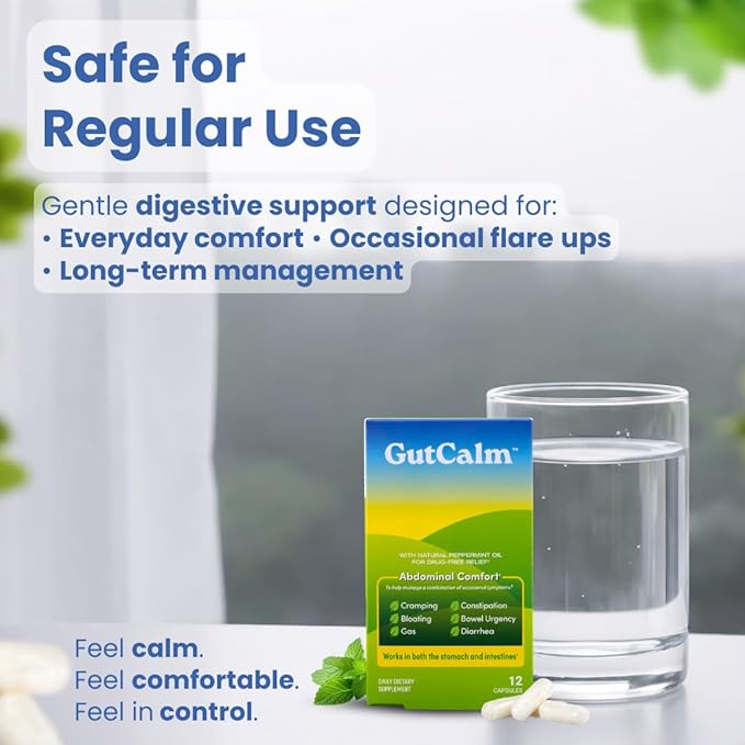 GutCalm - IBS Relief - Peppermint Oil Capsules - Bloating Gas Constipation and Digestive Comfort Supplement - 48/ct