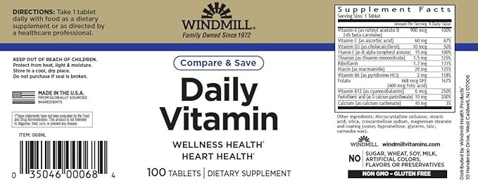 Windmill Comparables Daily Vitamin Tablets 100 Tablets (Pack of 12)
