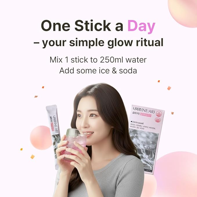 NE:AR Glow Boost Drink – 250mg Pure Glutathione + 500mg Vitamin C – Sugar-Free Beauty Powder for Skin Brightening &amp Hydration – Refreshing Flat Peach Flavor – Made in Korea