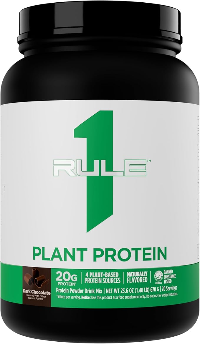 Rule 1 Plant Protein - Vegan Gluten-Free Dairy Free &amp Soy Free Protein Powder with 20g Protein per Serving (20 Servings Dark Chocolate)