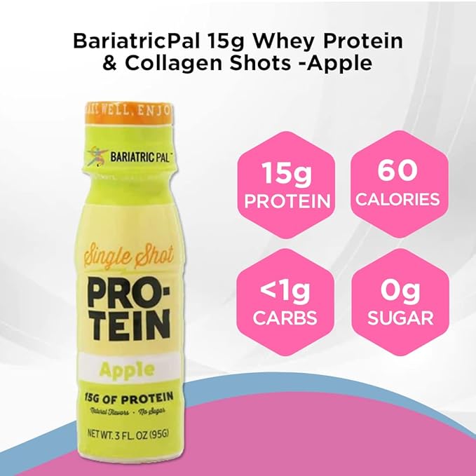 BariatricPal Apple Protein &amp Collagen Shots - 15g Complete Protein