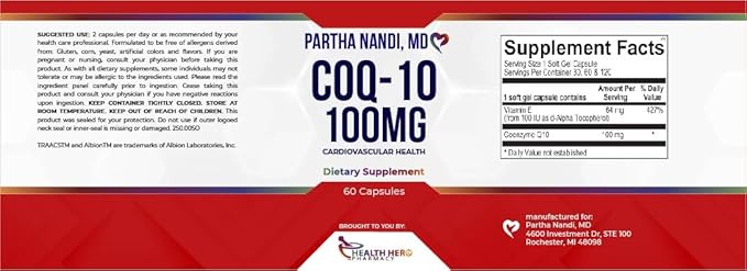 CoQ10 Supplement 30 Days 100mg. Antioxidant Coenzyme Q10 Energy Supplement Vitamin Caps w/Vitamin E. Ultra High Absorption Ubiquinone for Heart Brain Health ATP Energy Endurance by Doctor Nandi