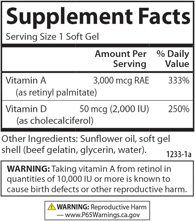 Carlson - A &amp D 10000 IU (3000 mcg RAE) Vitamin A 2000 IU (50 mcg) Vitamin D Vision Support Skin Health 300 Softgels