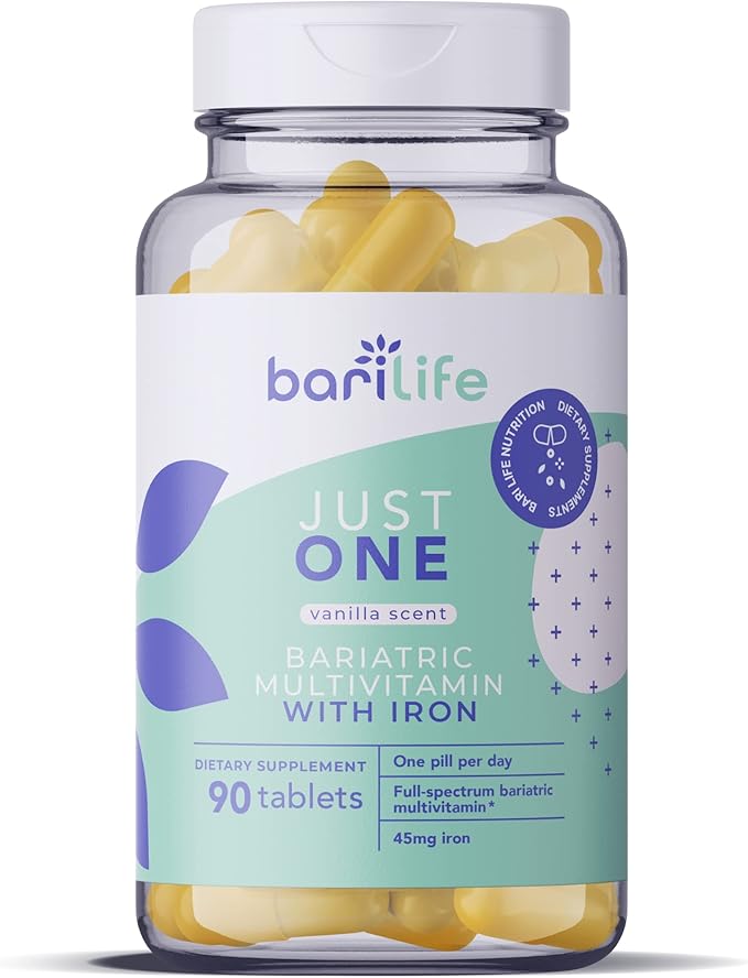 Bari Life Just One Once Daily Bariatric Multivitamin with Iron (90 Tablets) and BariBurst Calcium Citrate Soft Chews for Gastric Bypass Gastric Sleeve and Duodenal Switch (Butter Toffee)