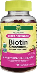 KP+ Biotin | Biotin10000 mcg Gummies Extra Strength | Supports Hair Skin &amp Nail Health | 90 Vegetarian Gummies | Cherry Flavor | Pack of 1
