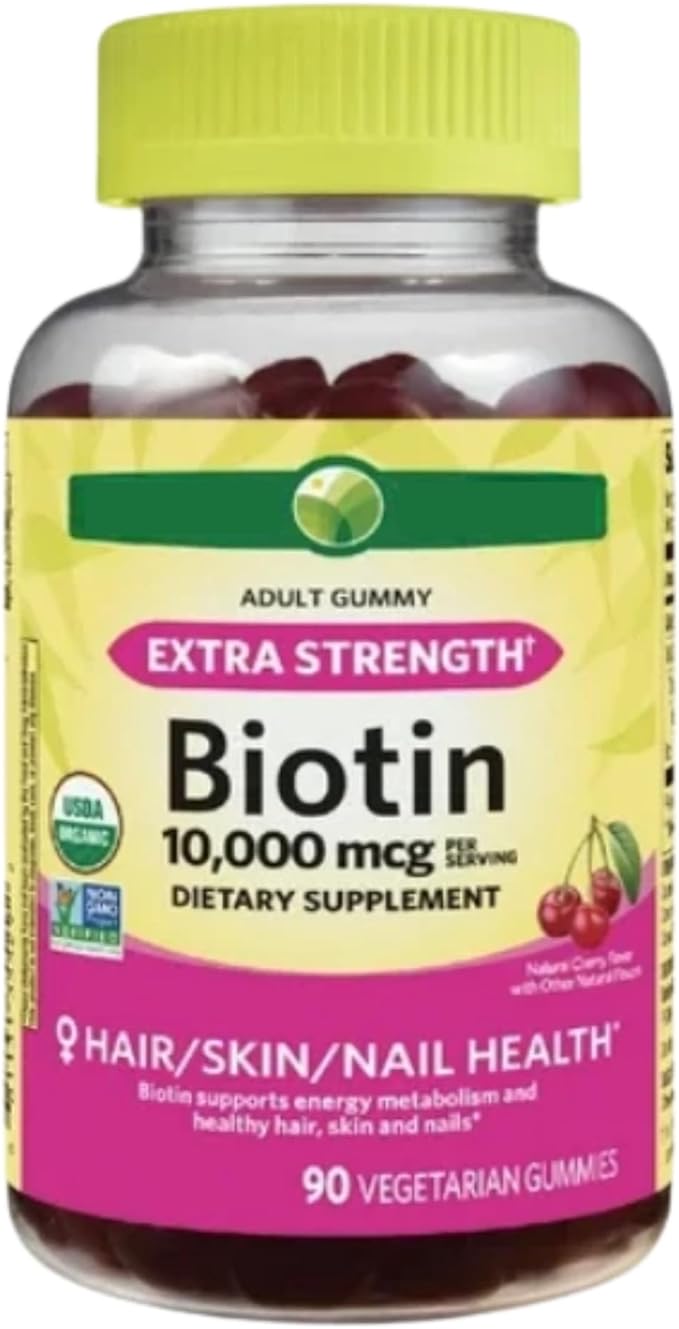 KP+ Biotin | Biotin10000 mcg Gummies Extra Strength | Supports Hair Skin &amp Nail Health | 90 Vegetarian Gummies | Cherry Flavor | Pack of 1