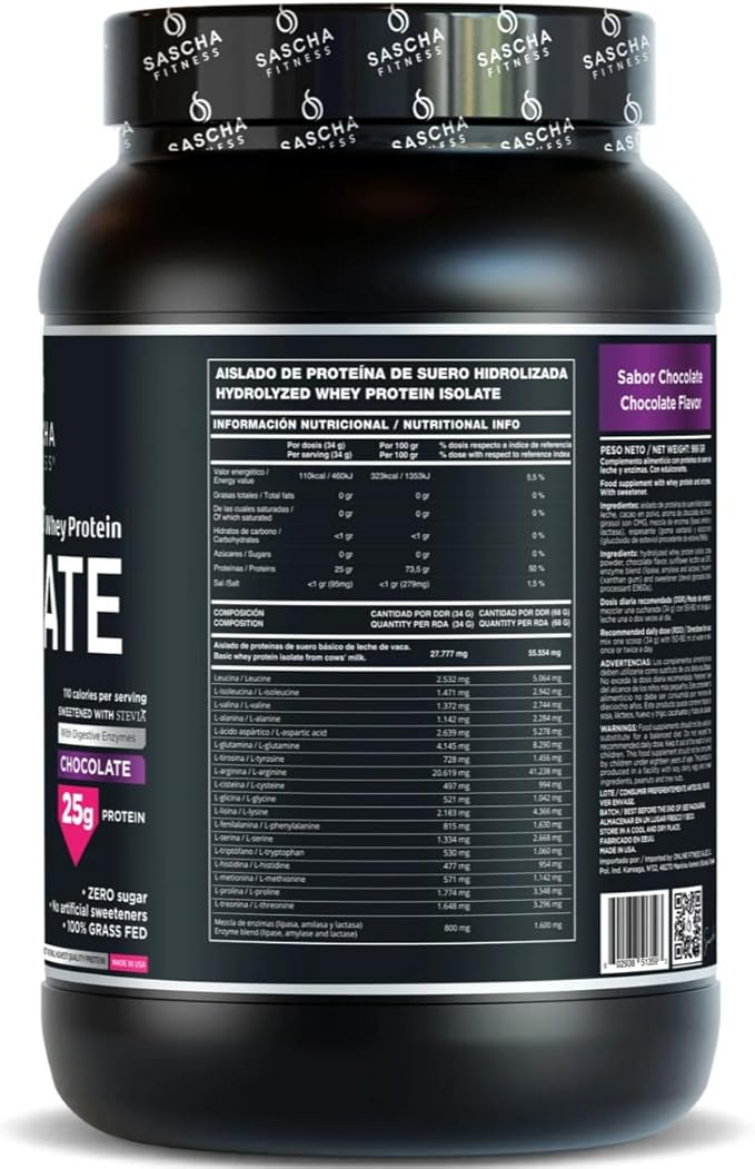 SASCHA FITNESS Hydrolyzed Whey Protein Isolate100% Grass-Fed (2 PoundChocolate)