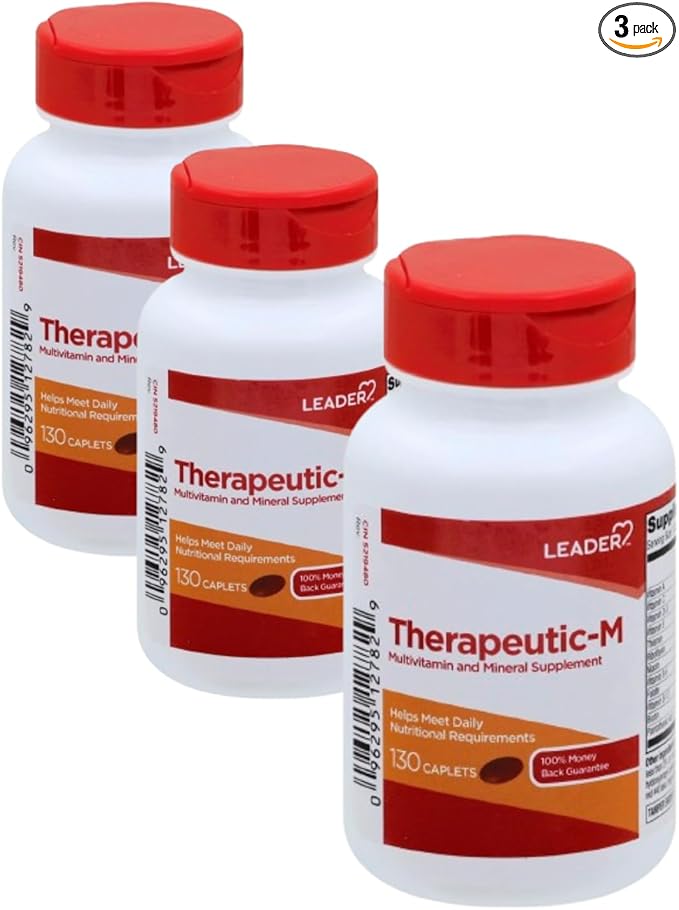 Leader Therapeutic-M 130 Caplets Each Multivitamin and Mineral Supplement Support (Pack of 3)