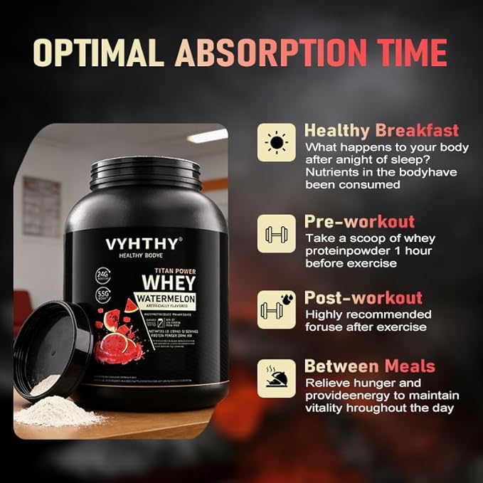Watermelon Flavored Whey Protein Powder 24g Protein per Serving Fast-Absorbing Concentrated whey Protein Low Sugar Gluten-Free Natural Flavor3.5lbs(56oz)