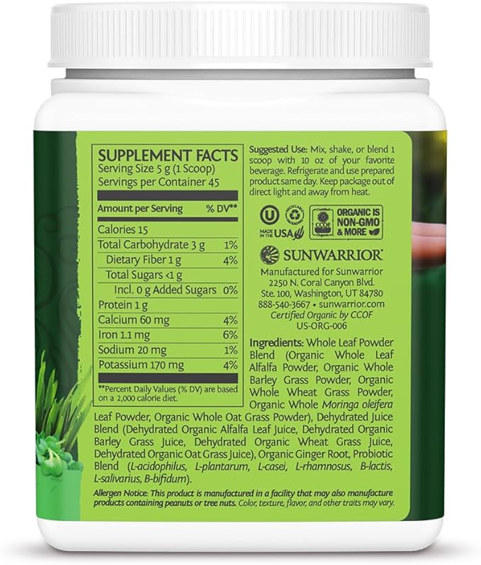 Sunwarrior Organic Greens Probiotic Powder &amp Plant Based Protein Powder Set | Bundle &amp Save | Ormus Supergreens Plus Vegan Organic Warrior Blend (30 Servings Protein 45 Servings Greens)