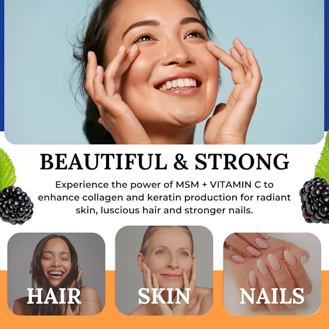 Twig &amp Leaf MSM + Vitamin C Powder – MSM Powder for Hair Growth Nails &amp Joint Support – Non-GMO Gluten Free – 30 Servings - 7.9 oz