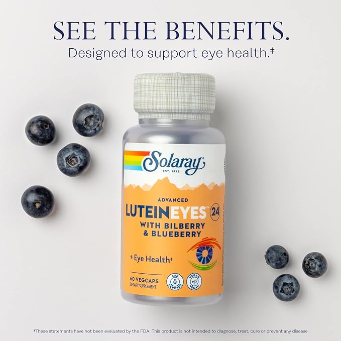 SOLARAY Advanced Lutein Eyes 24 mg - Lutein and Zeaxanthin Supplements - Eye Health Support with Blueberry and Bilberry Extract - Vegan 60-Day Guarantee Lab Verified - 60 Servings 60 VegCaps