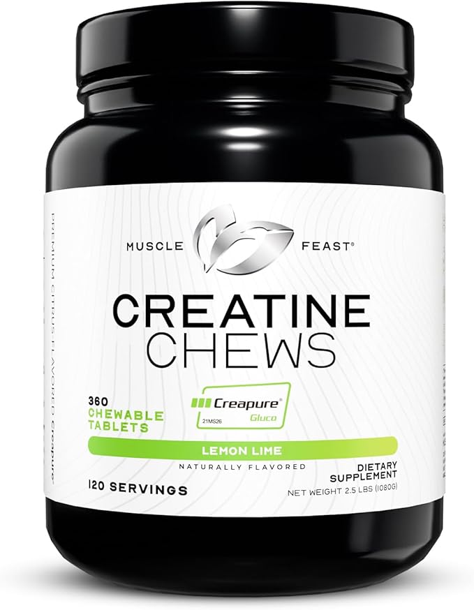 Muscle Feast 100% Whey + Creatine Candy Bundle: 1 100% Whey Protein (Chocolate 5lb) + 1 Creatine Candy (Lemon Lime 360) | Premium Supplements Vegetarian Gluten Free
