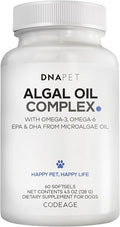 Algal Oil Complex for Dogs – Omega 3 &amp 6 Fatty Acids with EPA &amp DHA from Microalgae – Fish-Free Omega Oil Supplement for Dogs – All Breeds – 60 Softgels