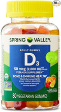 SUREFECT Spring Valley Vitamin D3 50 mcg (2000 IU) Gummies - 80 Count Supplement for Bone and Immune Support Assorted Flavors Organizer
