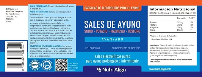 Nutri-Align Fasting Salts Electrolytes Advanced 120 Capsules | Sodium Potassium Magnesium Phosphorus | Pure Fasting Electrolytes | Sugar Free &amp Filler Free