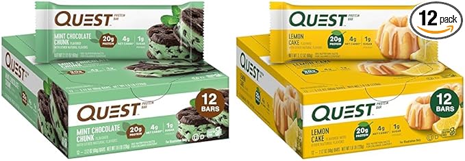 Quest Nutrition Mint Chocolate Chunk Protein Bars High Protein Low Carb Gluten Free Keto Friendly 12 Count &amp Lemon Cake Protein Bars High Protein Low Carb Gluten Free Keto Friendly 12 Co