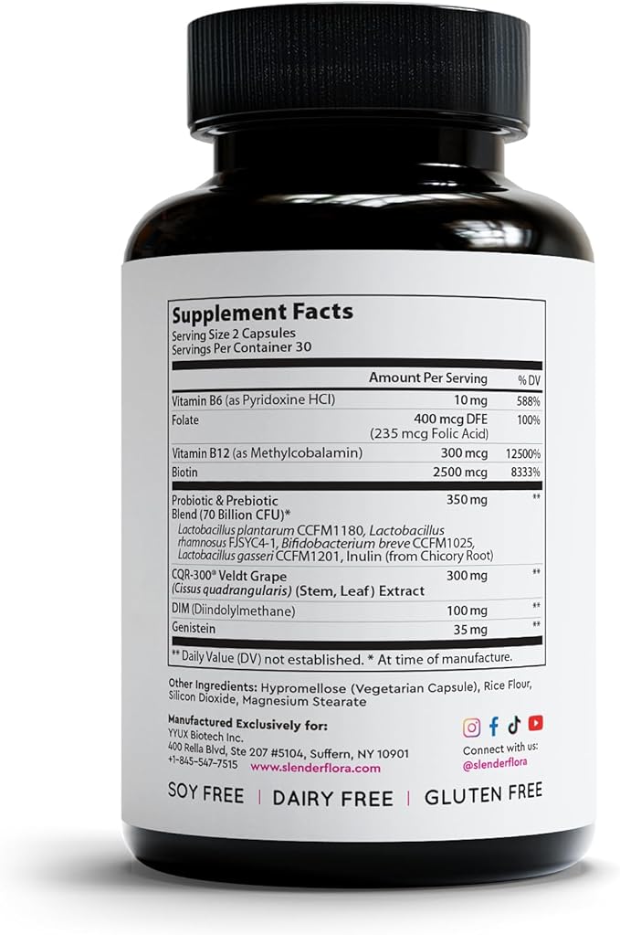 SlenderFlora - Menopause Probiotic Supplement | Weight Management Hot Flashes Night Sweats Bloating | 70 Billion CFU | Gluten Soy &amp Dairy Free | 60 Ct Pack of 3