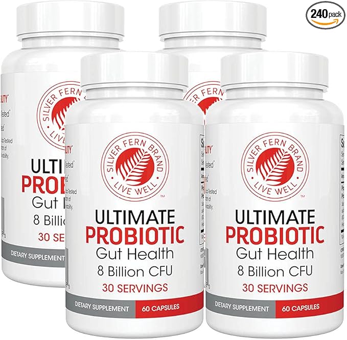 Silver Fern Brand Ultimate Probiotic 4-Pack – Probiotics for Women &amp Men – 8 Billion CFU Spore-Forming Gut Health Supplement – DNA Verified Probiotic Shelf-Stable High Survivability – 240 Capsu