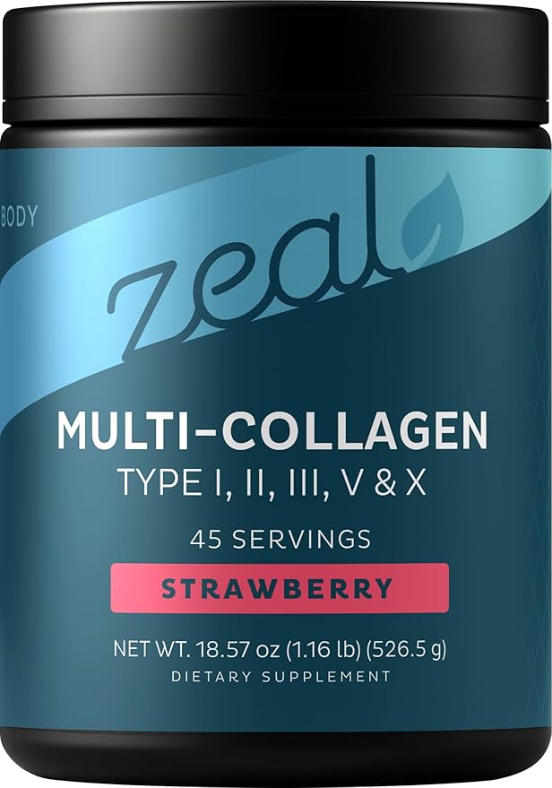 Premium Multi Collagen Peptides Powder (1 2 3 5 &amp 10) with Protein. Vitamin C Biotin Hyaluronic Acid for Hair Skin and Nails - Marine Bovine Chicken &amp Eggshell (Strawberry 45 Servings