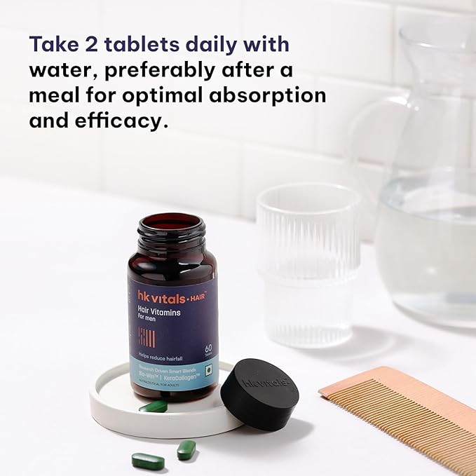 Vitals Hair Vitamin with DHT Blockers (60 Capsules) | Omega &amp Biotin Supports Keratin Synthesis &amp Helps Reduce Hair Fall