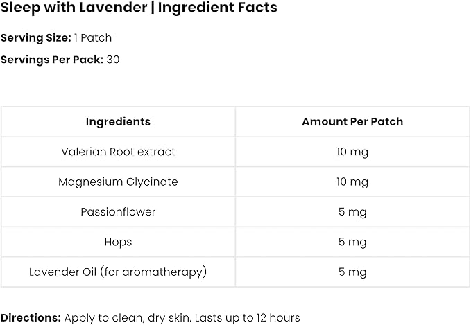 The Patch Remedy Sleep with Lavender Patch | Valerian Passionflower Hops Magnesium Glycinate Lavender | 30 Patches