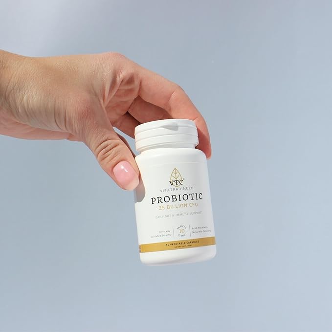VTC VitaTradingCo. Probiotic 25 Billion CFU | 10 Clinically Validated Strains | Naturally Colonizing | Daily Gut Digestive &amp Immune Support | 50 Veggie Capsules