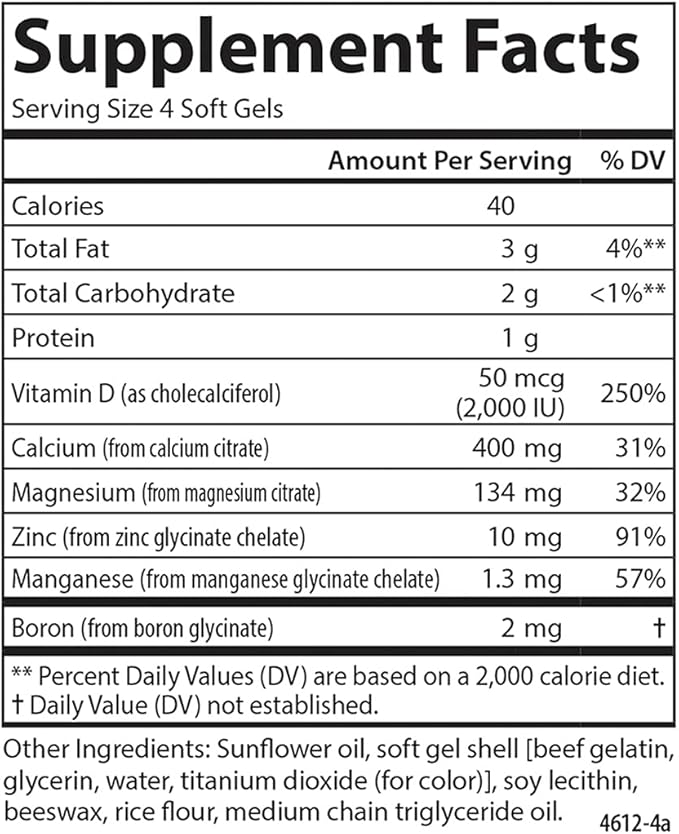 Carlson - Nutra-Support Bone Calcium Magnesium &amp Vitamin D3 Bone Health Calcium Absorption &amp Optimal Wellness 180 Softgels