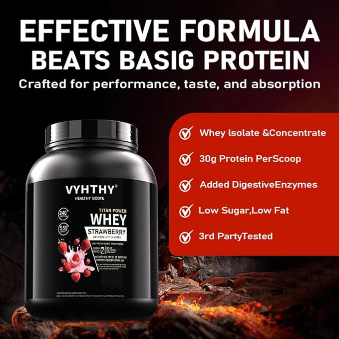 Strawberry Flavored Whey Protein Powder24g Protein per Serving Fast-Absorbing Concentrated whey Protein Low Sugar Gluten-Free Natural Flavor 3.5 lbs/56 oz.