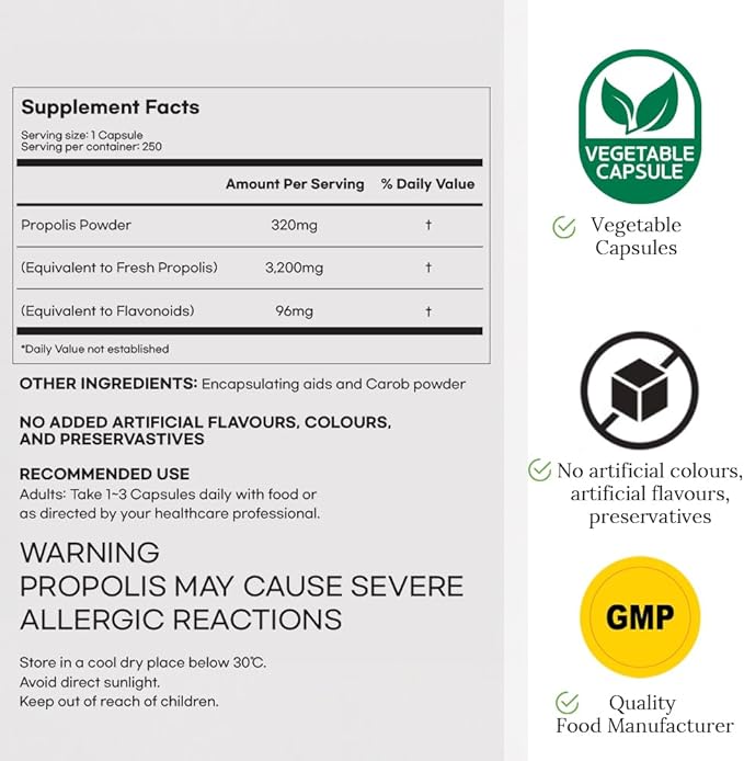 Hi Well Premium Propolis 3200 Flavonoid 96mg 250VegeCapsules