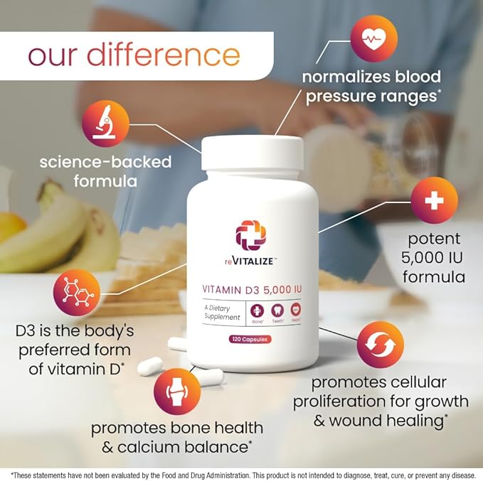 REVITALIZE Vitamin D3 5000 IU Supplement for Immune Support &amp Bone Health - 120 Capsule Compare &amp Save Complete.