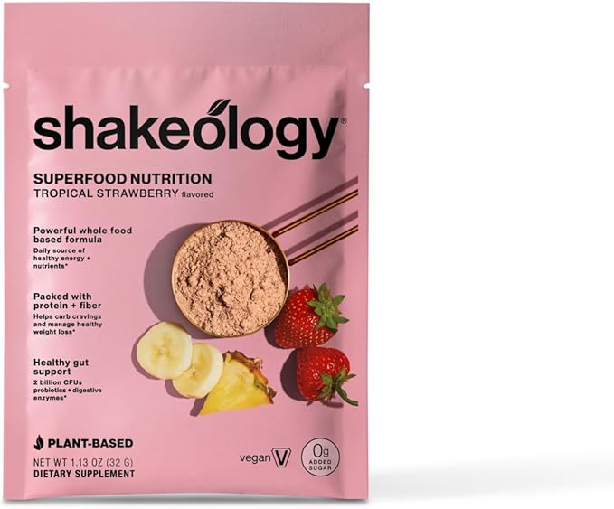 BODi Shakeology 0g Added Sugar Plant Based Protein Powder Blend Gluten-Free Shake with Vitamins and Minerals – Helps Support Healthy Weight Loss Lean Muscle Tropical Strawberry - 14 Servings