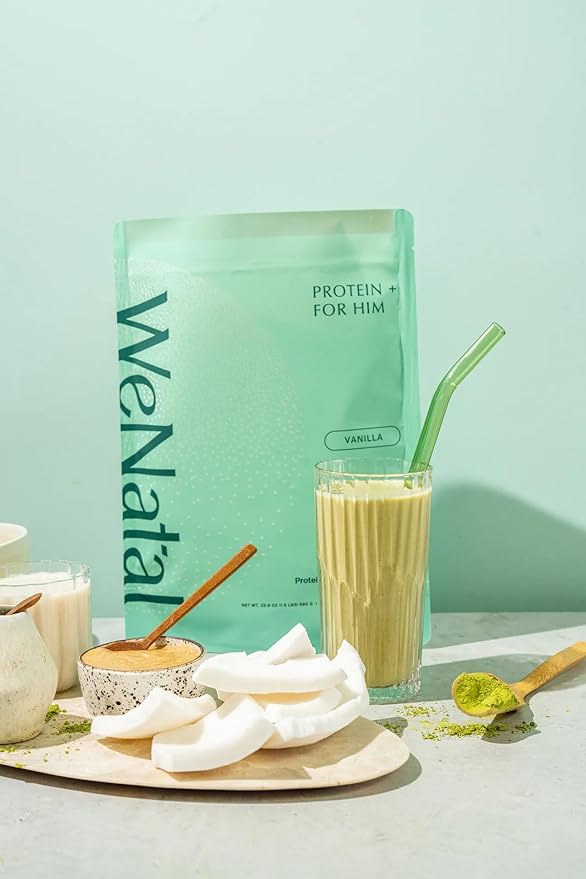 WeNatal Prenatal Protein+ for Him Protein Powder with Zinc Selenium CoQ10 and L-Carnitine 20g Clean Protein for Male Fertility Hormone Health and Energy Non-GMO Vanilla Flavor