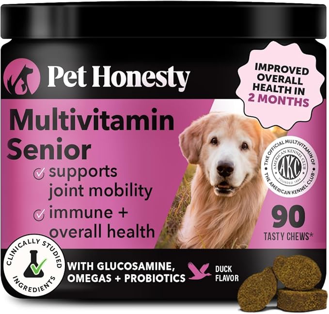 Senior Dog Multivitamin - Essential Dog Vitamins and Supplements - Glucosamine Probiotics Omega Fish Oil for Dogs Health &amp Heart- Dogs Vitamins Health Supplies (Duck 90 ct)