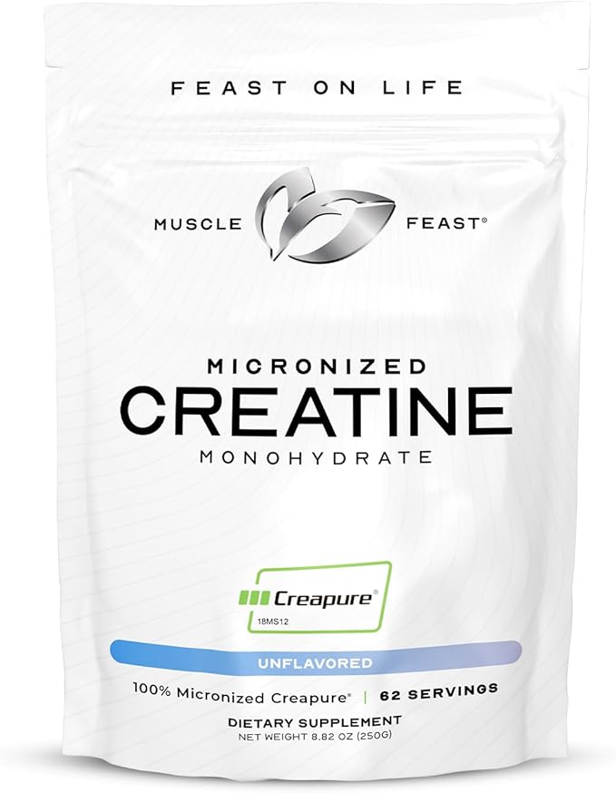 Muscle Feast Micronized Creapure Creatine Monohydrate - Unflavored 250g (x1) and Isolate Whey Protein Powder - Chocolate 5lb (x1) - Muscle Recovery and Performance Bundle