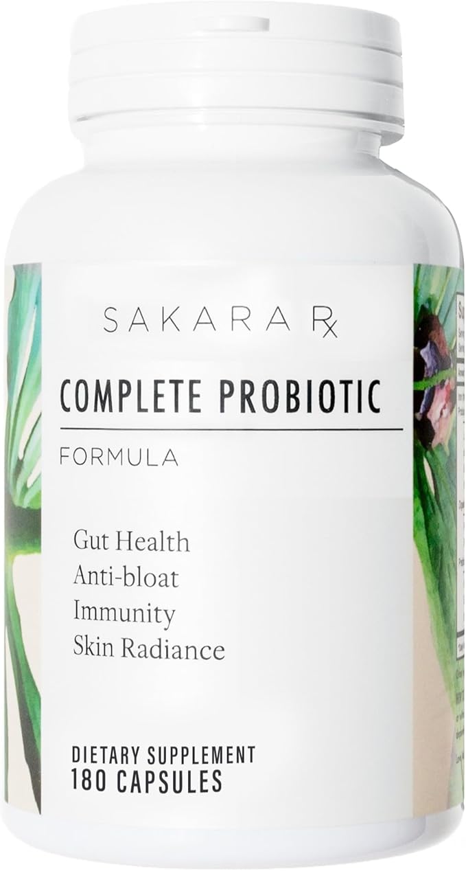 SAKARA Complete Probiotic - Prebiotics and Probiotics for Women Digestive Health Supplements Supports Bloating Immune System &amp Skin Radiance Gut Health for Women with 3 Billion CFU's - 180 Caps