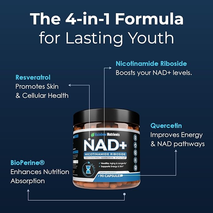 2010 MG NAD+ Supplement- Nicotinamide Riboside Resveratrol Quercetin &amp BioPerine® (High Absorption)- Natural NAD Booster for Anti-Aging Cellular Energy Skin- For Women &amp Men- 90 V Capsules
